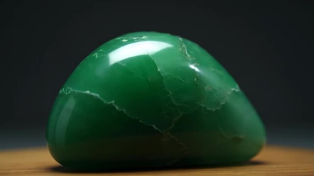 Close-up of green jadeite jade, rotating display of emeralds