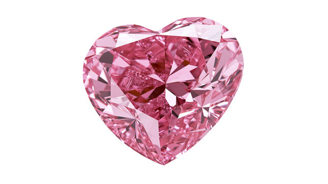 Heart-shaped pink diamond gemstone faceted and brilliant, isolated on transparent background