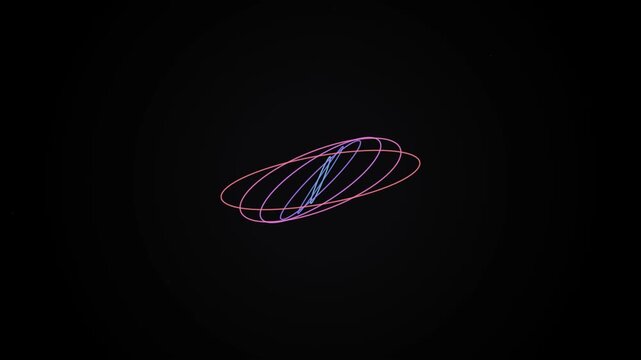 Abstract Orbital Design: A mesmerizing digital art piece featuring interlocking elliptical orbits in shades of pink and blue, set against a stark black background.