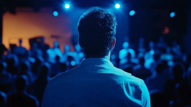 Man in spotlight turned to see audience