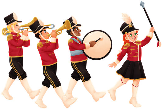 Marching Band Parade with Drum Major Illustration