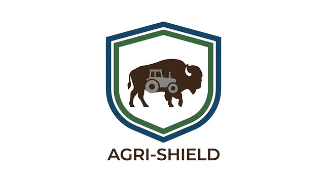 Agri-Shield buffalo and tractor agricultural logo design.