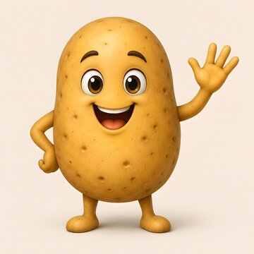 Cute cartoon potato character waving. Happy vegetable mascot isolated on white background.