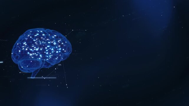 Artificial Intelligence Digital Brain Background with Neural Data Network on Dark Blue Technology Gradient