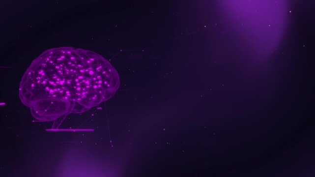 Artificial Intelligence Digital Brain Background with Neural Data Network on Purple Technology Gradient