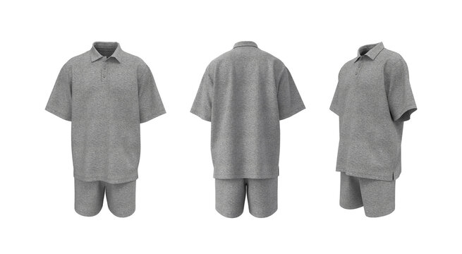 Men&rsquo;s Oversized Polo Shirt and Shorts Mockup. Short Sleeve Sports Uniform Set, Front, Side and Back View