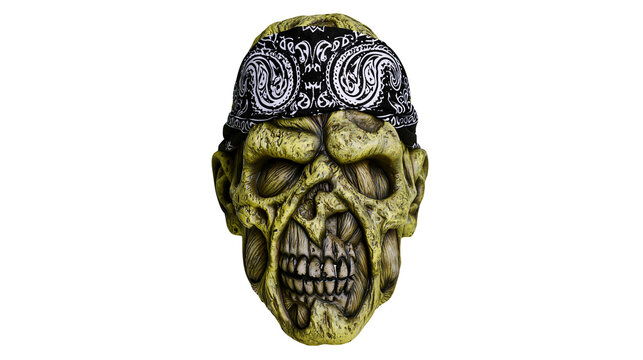 Horror zombie mask with black paisley bandana, isolated on transparent background