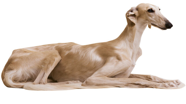 Elegant light brown Saluki dog resting, isolated on transparent background