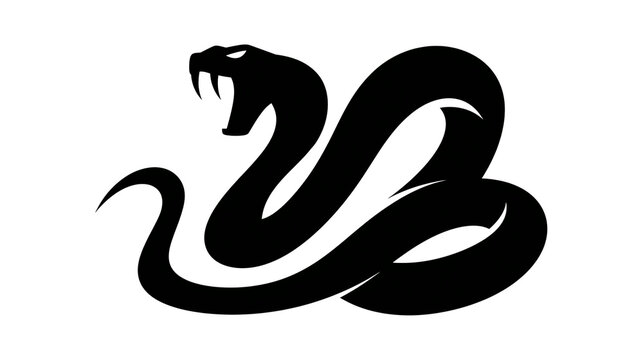 Black cobra snake striking pose, isolated on transparent background
