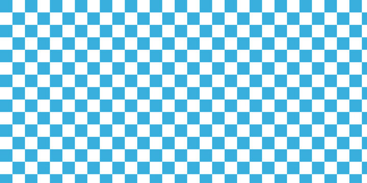 Wide seamless blue and white checkerboard pattern background, horizontal geometric square grid texture for retro banner design, panoramic picnic tablecloth backdrop, and racing theme wallpaper.