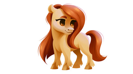 Cute cartoon pony with flowing auburn mane and tail, isolated on transparent background © pixogram