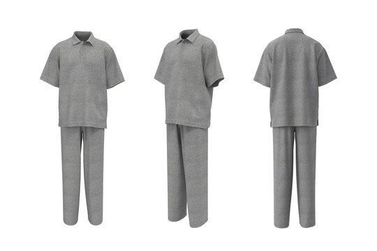 Men&rsquo;s Oversized Polo Shirt and Pants Mockup. Short Sleeve Uniform Set, Front, Side and Back View