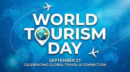 Naklejka premium World tourism day concept with airplanes flying around a globe map, airplane