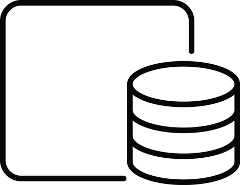 Black and white line of a database server symbol placed in front of a rounded square document