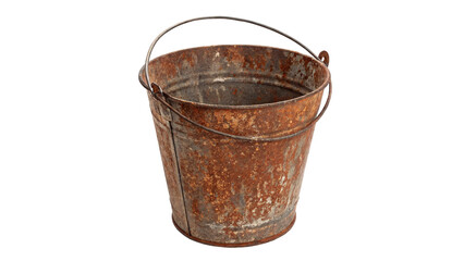 Old rustic metal bucket with aged rusty patina farm equipment isolated on transparent background cut out © harrington