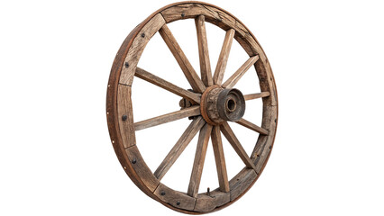 Antique wooden wagon wheel traditional rustic farm carriage element decoration isolated on transparent background cut out © harrington