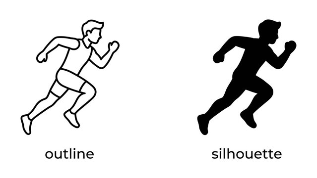 Runner's Momentum: An outline and silhouette illustration depicts a determined athlete in mid-stride, capturing the essence of speed and athletic pursuit.