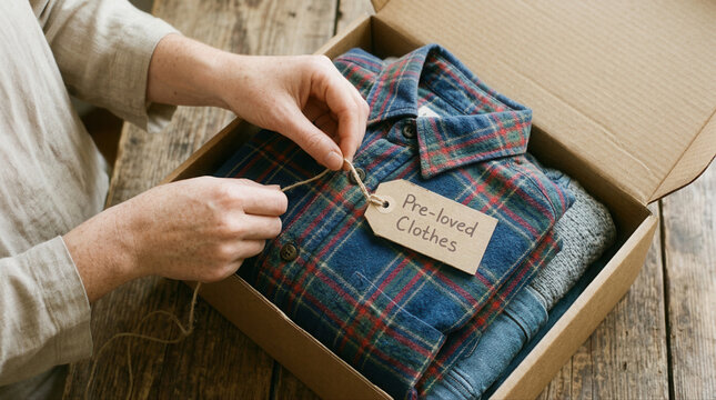 Creating sustainable fashion mending pre loved clothes in a thrifting shop for eco conscious wardrobe choices