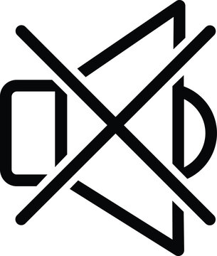 Black muted speaker with a diagonal cross line, minimalist symbol for audio off volume sound