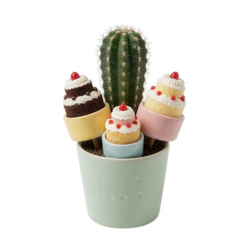 Cactus Cupcakes Dessert Mockup Transparent Background