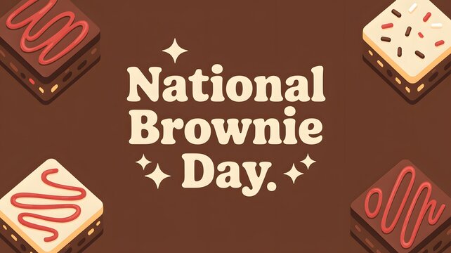 National brownie day graphic with chocolate cake treat illustration on a dark brown background for food holiday