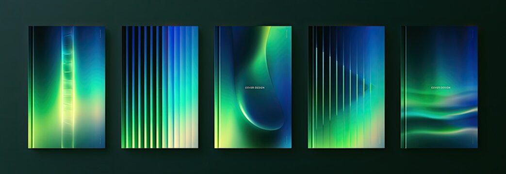 Abstract Aurora Borealis Inspired Vertical Backgrounds with Neon Green and Blue Hues.