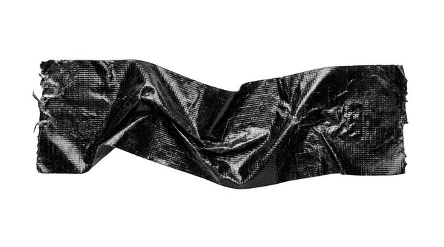 Piece of black duct tape with wrinkled texture isolated on transparent background