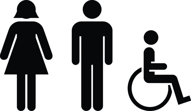 Restroom icon set featuring male female and handicap symbol