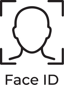 Face id facial recognition scanning icon with silhouette head and frame