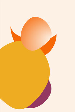 Minimalist abstract composition featuring overlapping geometric shapes in warm orange and yellow against a light beige