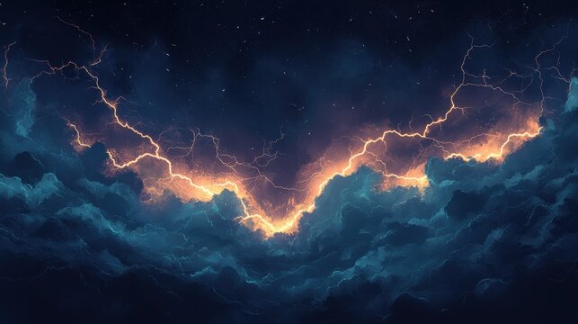 Night sky with powerful lightning storm