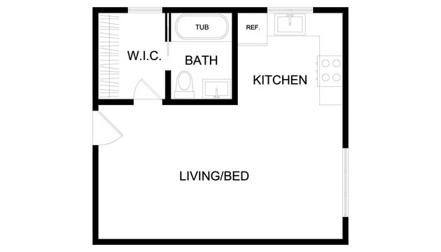 Modern Single Bedroom House Home Architectural Plan	