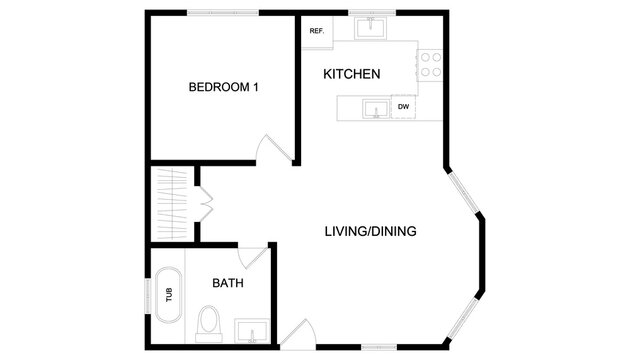 Modern Single Bedroom House Home Architectural Plan
