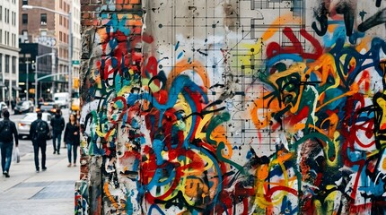 Fototapeta premium Urban street art spray paint grunge on an architectural layout grid