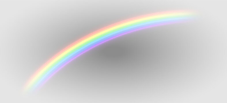 Rainbow glowing light leak PNG overlay with luminous colorful spectrum streak, on transparent background