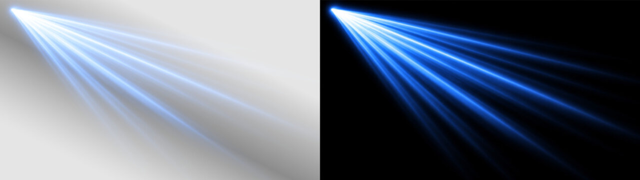 Blue glowing beam PNG overlay with luminous directional light rays, on transparent background