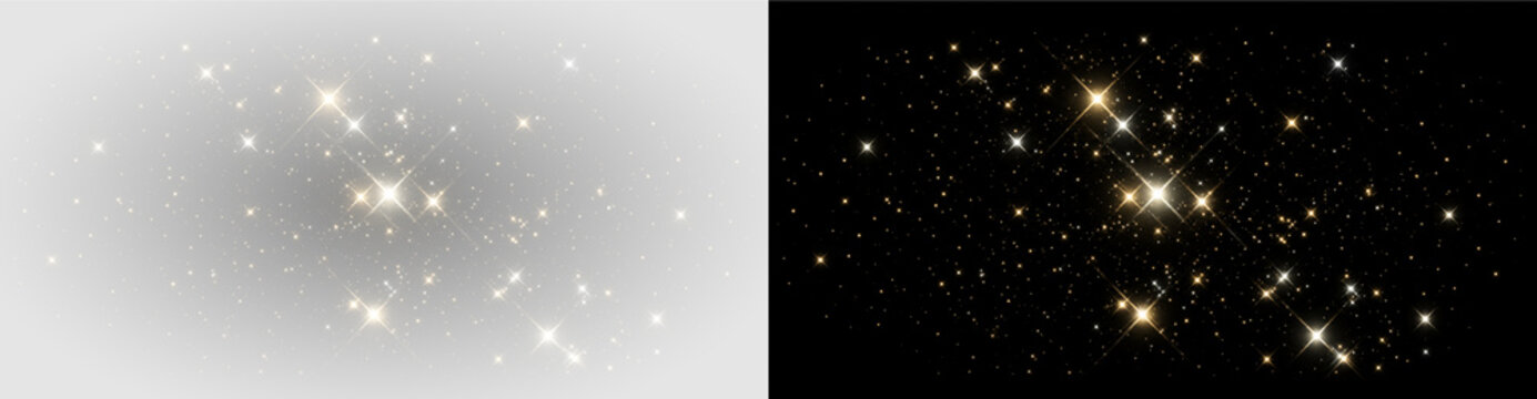 Golden sparkle particle PNG overlay with glowing glitter stars, on transparent background