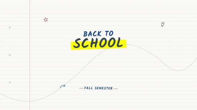 Animated back to school fall semester title with doodles on notebook paper