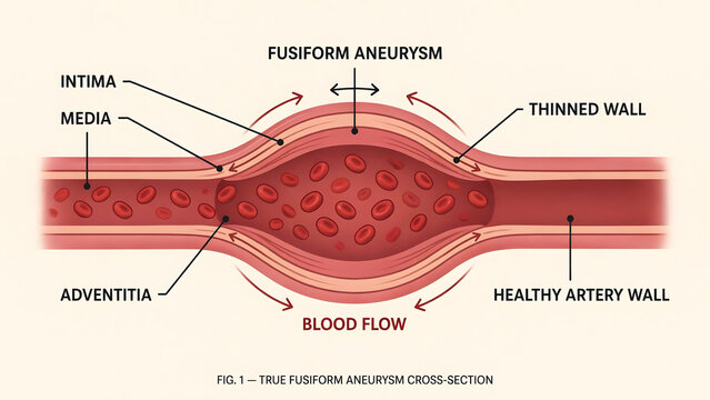 Medical illustration of a fusiform aneurysm cross section in an artery