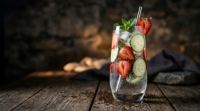 Fresh mint cocktail with ice and lime garnish.
