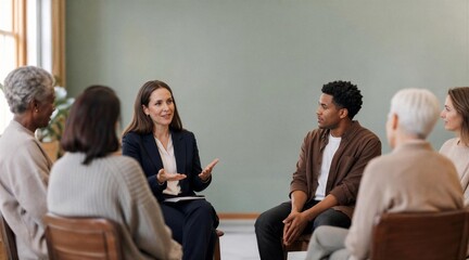 Obraz premium Therapist Guiding a Diverse Support Group Discussion