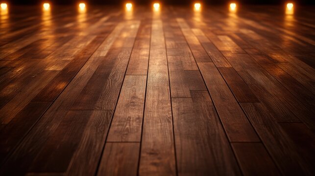 Warm wood floor with spotlights