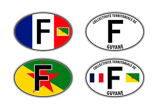 French Guiana (France), oval international vehicle registration code license plate car sticker, vector illustration
