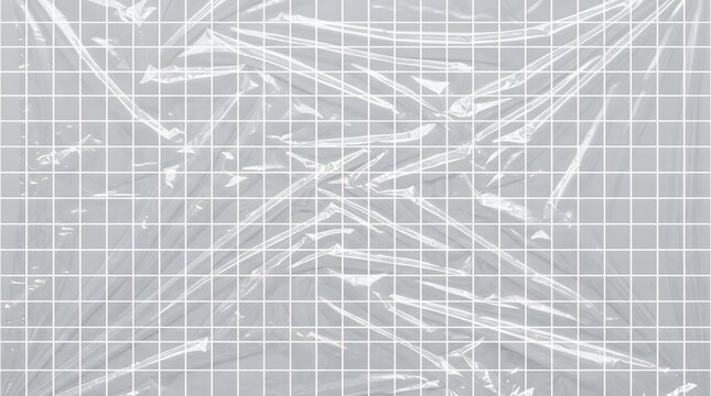 Wrinkled transparent plastic wrap texture over a grid