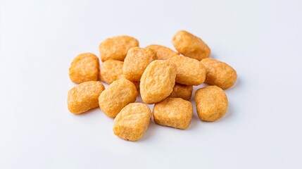 Fototapeta premium Golden brown chicken nuggets stacked together, offering a delicious and convenient meal option for quick serving and consumption