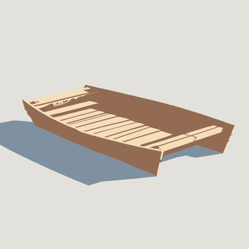 Simple wooden rowboat illustration with shadow on plain background.