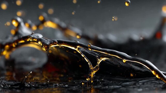 Dark viscous liquid creating a beautiful crown splash on a dark background in super slow motion