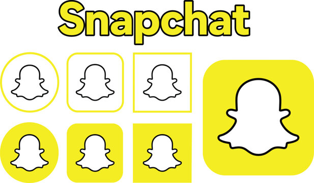 Snapchat Social Media Platform Logo and Wordmark Icon Set in Yellow Vector Shape Variations