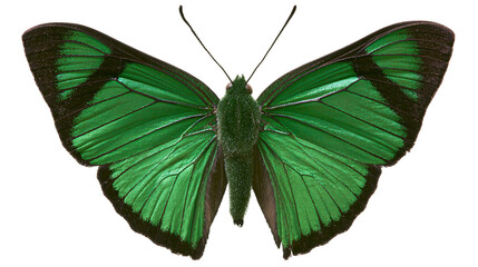 Emerald green butterfly with black markings, isolated on transparent background © Marta