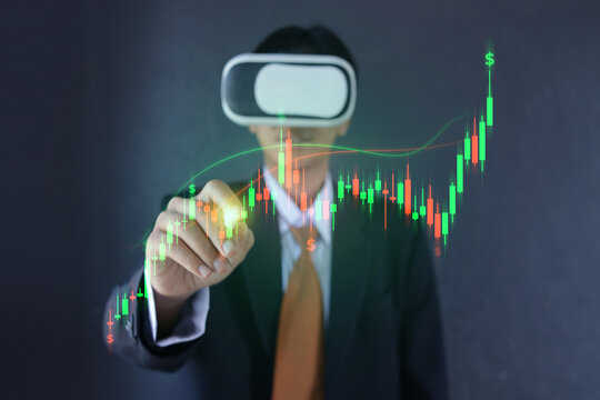 Financial Investor Using Virtual Reality To Track Stock Market Market Hologram